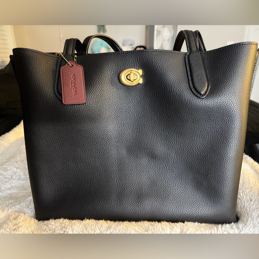 Coach Black Leather Tote with Gold Accent